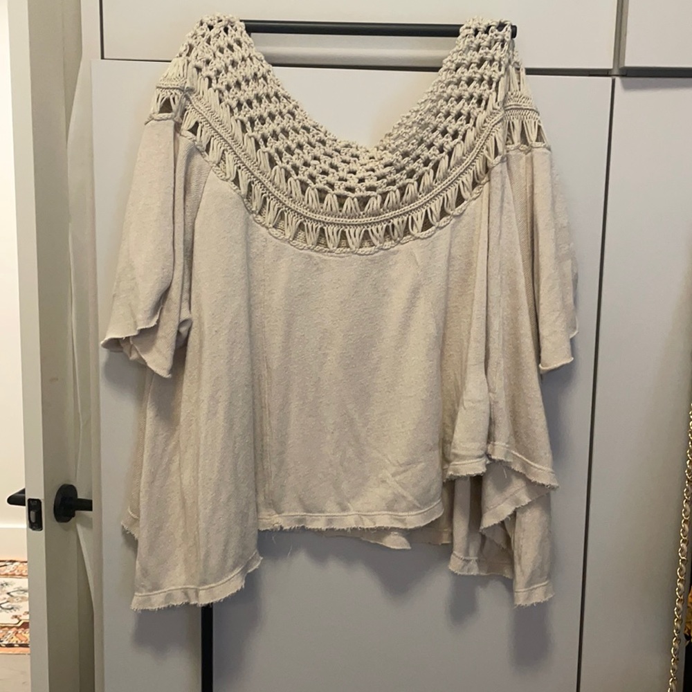 We the Free tan off the shoulder crochet top